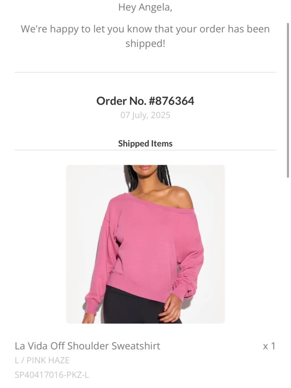 Spiritual Gangster La Vida Off-Shoulder Sweatshirt in Pink Haze LIKE NEW